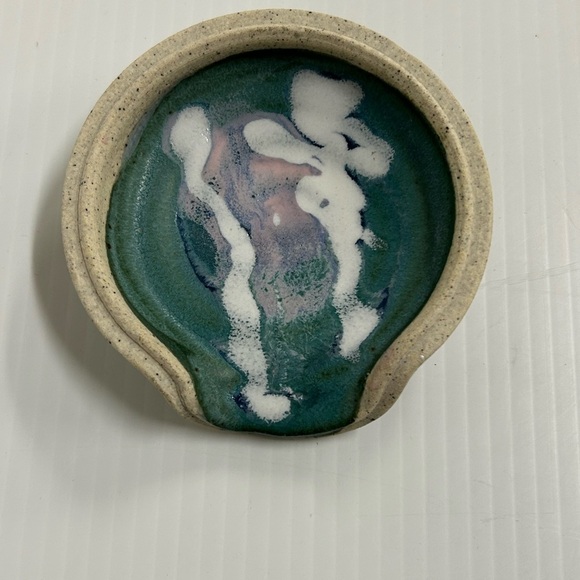 Colby Studio Pottery Spoon Rest Trinket Dish Artist Signed Set of 2 - Picture 2 of 11